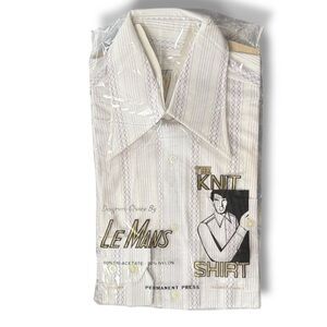 Deadstock nwt vtg mens knit buttondown shirt 70s disco stripe small white purple
